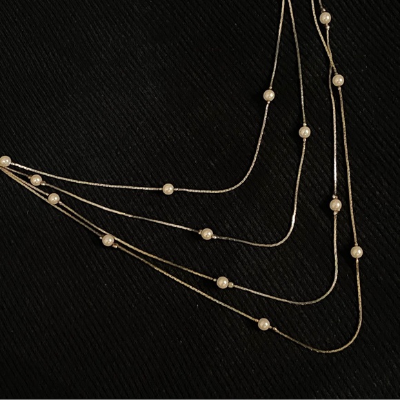 Jewelry - Multi-Strand Pearl Station Necklace - Silver-Tone Snake Chain
